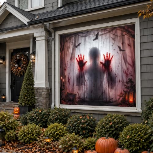 Halloween Window Door Cover Horror Curtain 5x5 ft - Spooky Holiday Decor