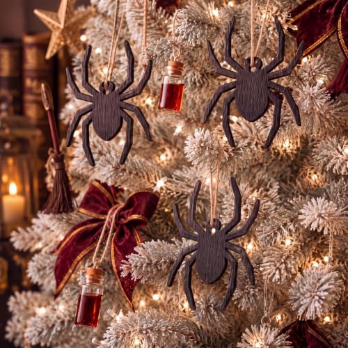 Halloween Spider Decorations Set - 12 Black Hanging Spiders for Haunted Tree & Scene