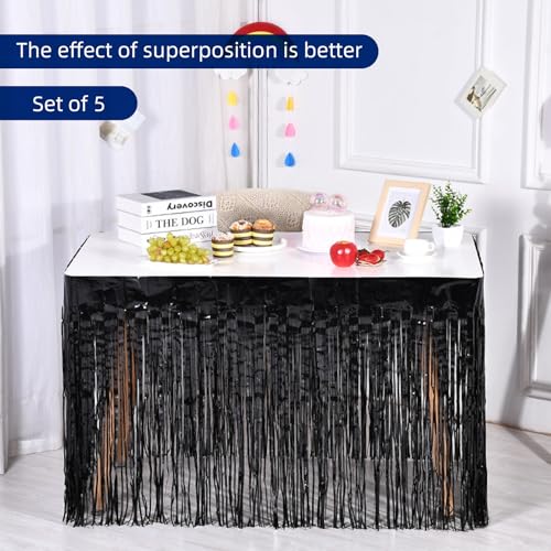 Black Foil Fringe Table Skirt - 29x108 Inch Party Decor Set of 5