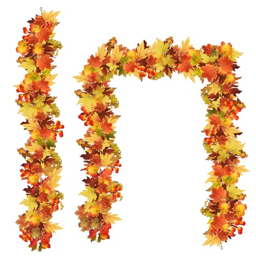 Autumn Maple Leaf Garland Set – 2 Pcs Fall Decor for Weddings, Thanksgiving, Outdoors & Indoors