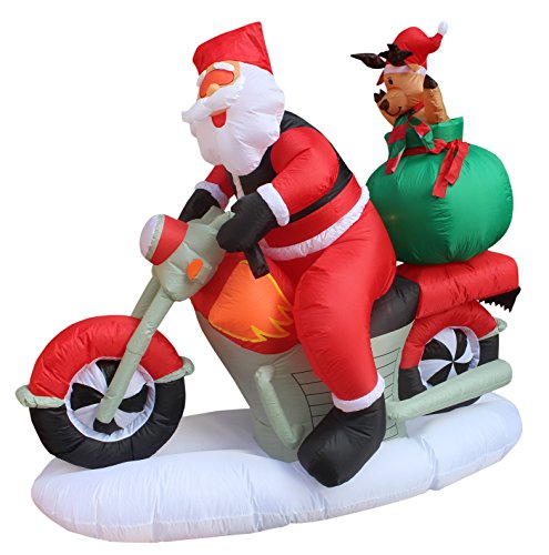 6 FT Outdoor Inflatable Santa Claus & Reindeer on Motorcycle - Weather-Resistant Holiday Decor