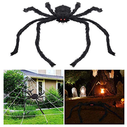 Giant Halloween Spider Decoration with LED Eyes - 3.3 FT Plush Creepy Outdoor Prop