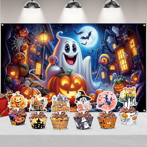 Halloween Cupcake Toppers and Wrappers Set - 48 Pcs Spooky Party Decorations
