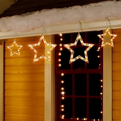 8.5 Ft Christmas Star Window Lights - Connectable Icicle String Lights with 6 Drops - Warm White Indoor Outdoor Decorations - Variation of 1 PC - 6 Drops - Star