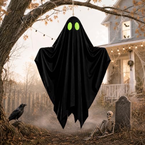 45-Inch Hanging Ghost Halloween Decorations Outdoor Spooky Decor with Glow Eyes