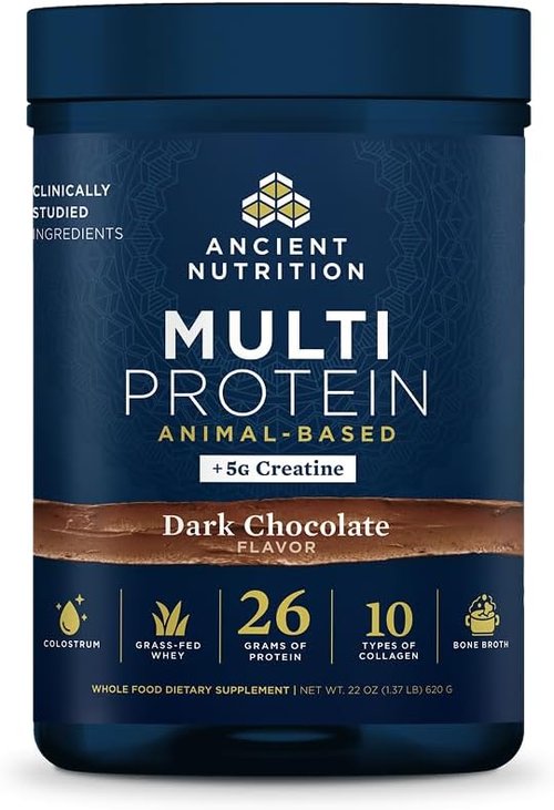 Ancient Nutrition Multi Protein Powder - 26g Protein, Grass-Fed Whey & Creatine, Dark Chocolate, 15 Servings