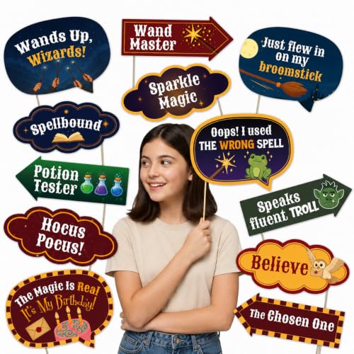 Wizard Party Photo Booth Props Set – 12 Magical Fantasy Birthday Decorations