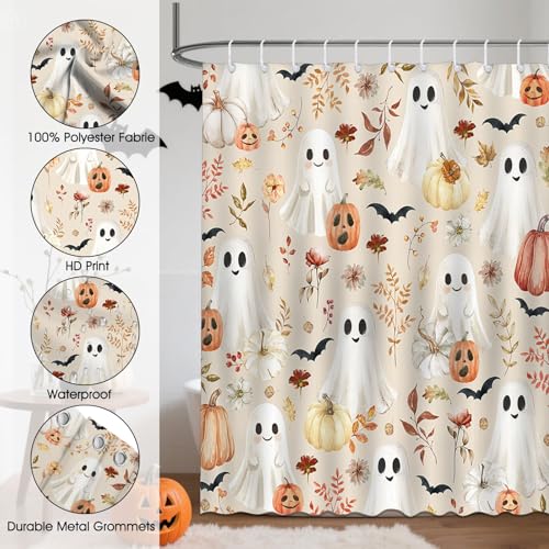 Halloween Ghost Shower Curtain Waterproof Fabric Bathtub Decor 72x72 Inches with Hooks
