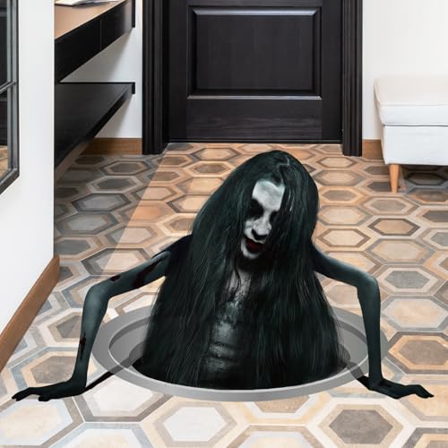 Halloween Horror Ghost Floor Decal - Creepy 3D Ground Sticker for Haunted House & Party