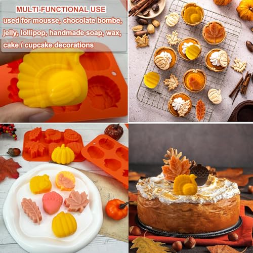 Orange Fall Thanksgiving Silicone Mold Set 2Pcs 3D Pumpkin Maple Leaf Acorn Turkey Cake & Candy Molds
