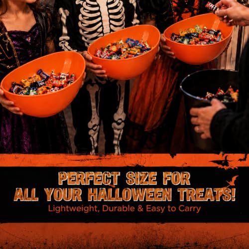 Set of 4 Halloween Orange Plastic Candy Serving Bowls - Trick or Treat