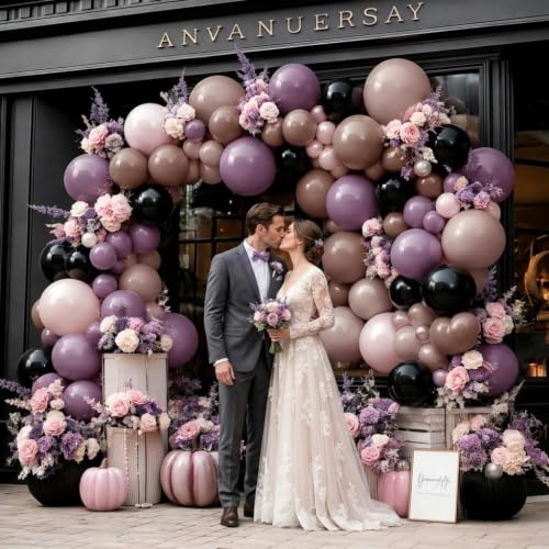 Pink Black Purple Balloon Arch Kit Double Stuffed Party Decor — Variation: Pink Black Purple