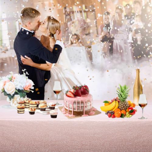 Ombre Rose Gold Tablecloths - 6 Pack 54x108 Inch Glitter Disposable Cover