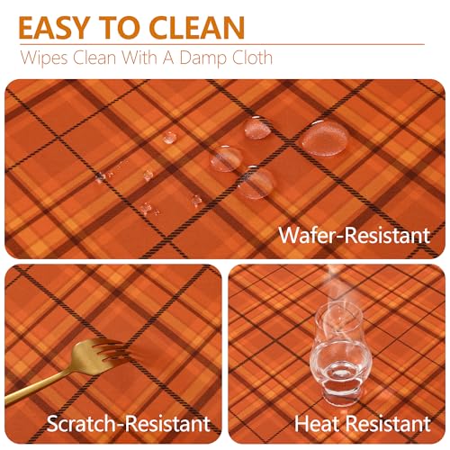 Autumn Checkered Tablecloth 60 x 120 Inch - Orange Plaid, Waterproof, Rectangular