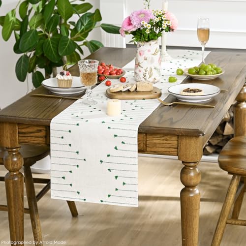 Dark Green Boho Table Runner 12x108 Inch for Farmhouse & Holiday Decor