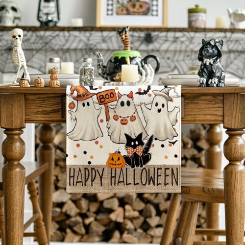 Halloween Table Runner 13x72 Inch Beige Polyester Home Party Decor