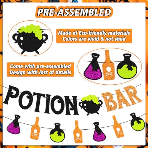 Halloween Potion Bar Banner Witches Haunted House Party Decorations - Black & Orange