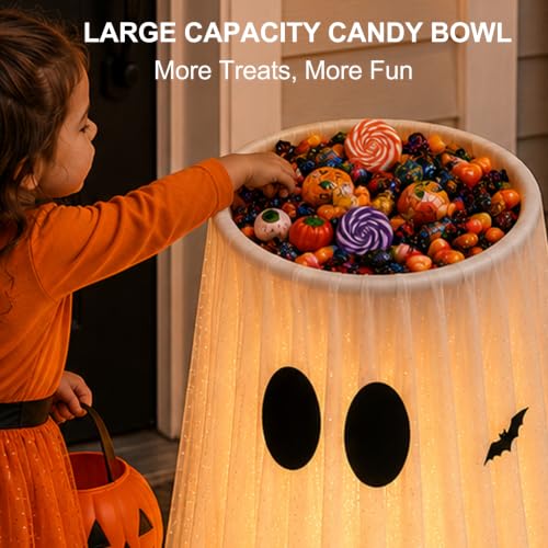 Lighted Halloween Ghost Candy Bowl with Remote & Timer - Indoor & Outdoor Decor