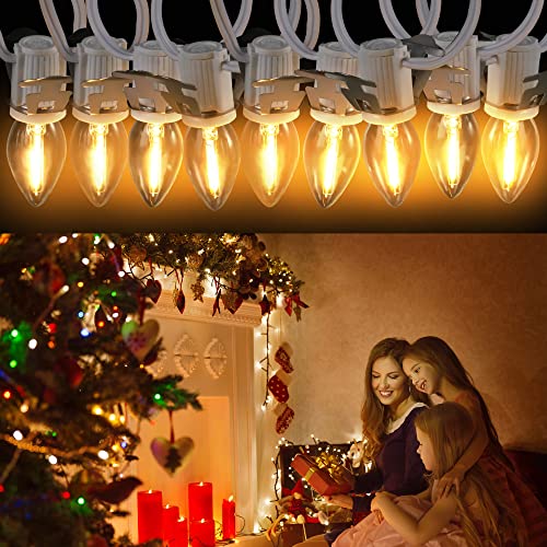2 Pack C7 LED Light Bulb String with Clips & Double Fuses for Holiday Village & Crafts - Variation of 24
