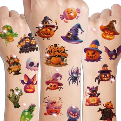 Kids Glitter Halloween Tattoos Set - 74 Washable Temporary Party Stickers