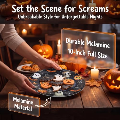 Halloween Melamine Plates Set of 6 - 10 Inch Black Dinner Dishes - Variation of THIS listing