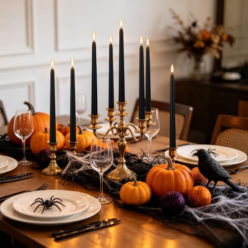 Wondise 10-Pack Black Flameless Taper Candles with Remote & Timer for Halloween Decor