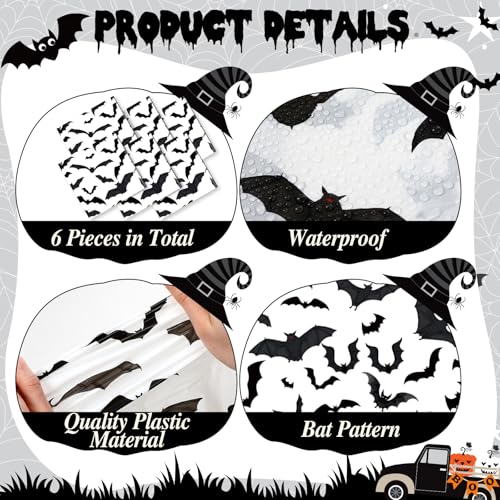 Halloween Bat Printed Plastic Table Runner - 14 x 108 Inches, Pack of 6 - Black & White, Bat Variation