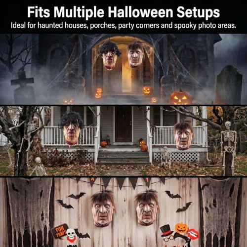 TIODIO Hanging Severed Head Halloween Prop - Life-Size Latex Zombie for Haunted House & Yard Decor - Multi100