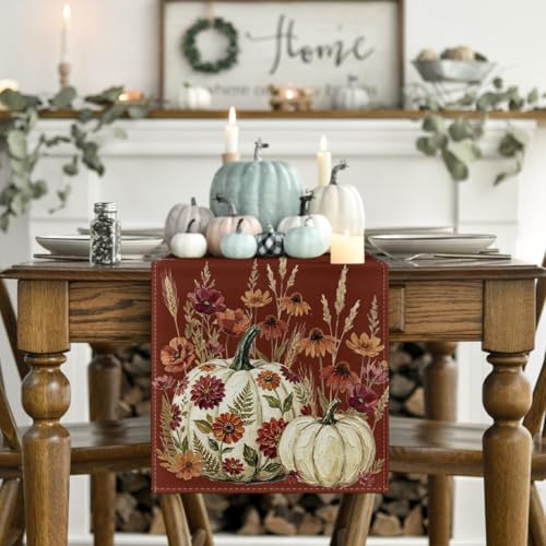 Brown 13x108 Inch Polyester Fall Table Runner for Home & Party Decor