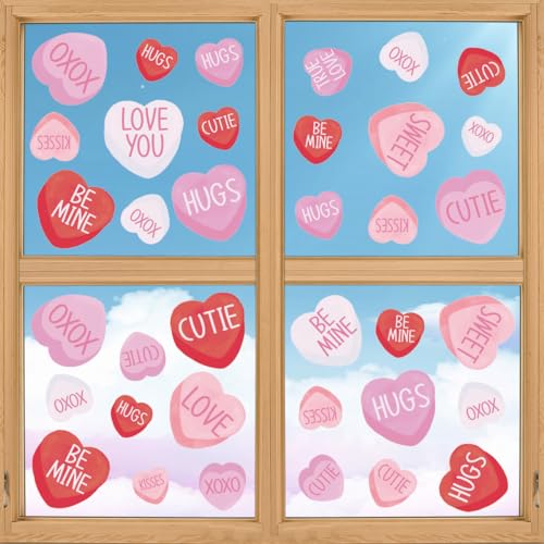 Valentine's Day Window Clings - Love Heart Stickers for Home & Party Decor, Pink, 4 Sheets