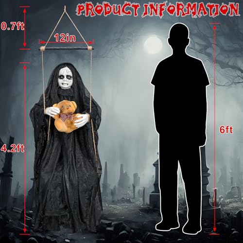 Black Haunted Girl Hanging Ghost Doll - Creepy Halloween Decor, Sound & Light