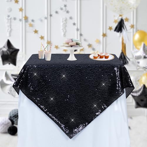 Black Sequin Tablecloth 50x50 Inch Square - PartyDecor for Events & Parties