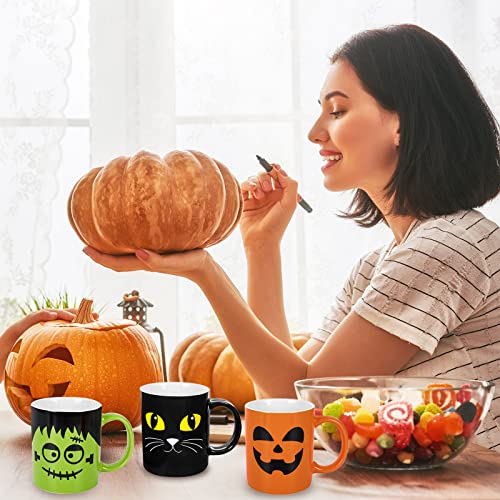 Halloween Ceramic Mug Set - 4 Pack 12oz Pumpkin Cat Ghost Monster Coffee Cups