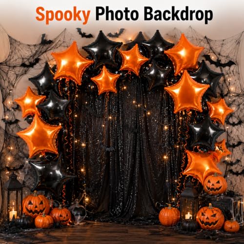 Halloween Star Foil Balloons Set - 18 Inch Orange & Black Party Decorations