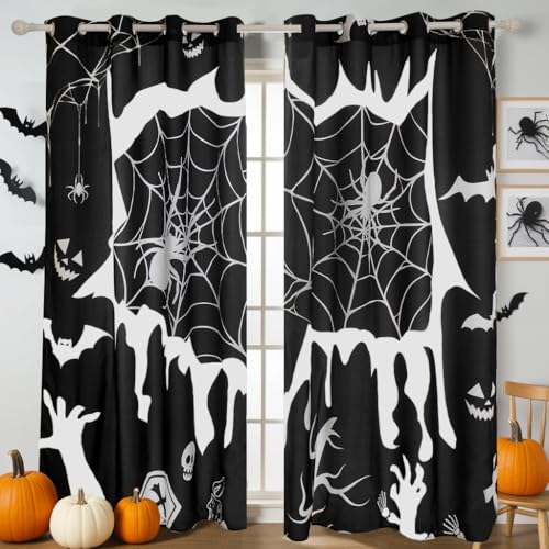 Halloween Curtains for Living Room & Bedroom - Black Spider Web 2 Panels - 55W x 84L - Variation of Black / 55W x 84L