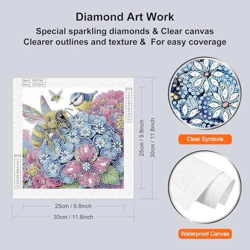 Diamond Painting Kit for Adults Bee & Hydrangea Special Shape 12x12in - DIY Wall Art Gift