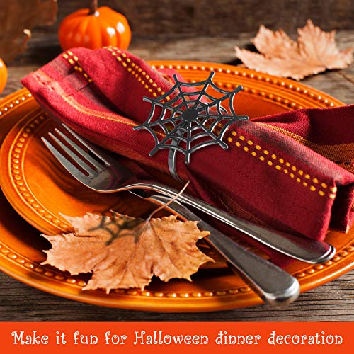 Halloween Spider Napkin Rings Set - Black Matte Metal 12 Pcs