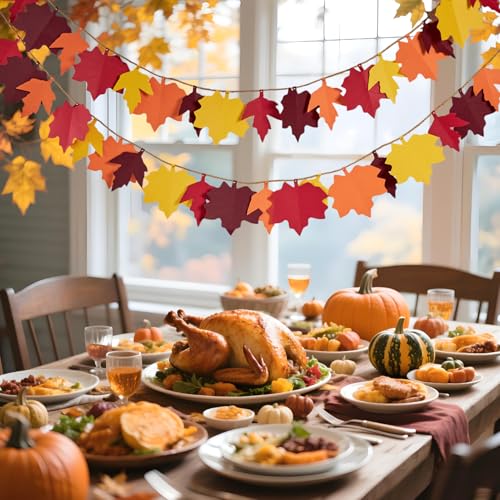 Fall Maple Leaf Garland 2-Pack - Autumn Decorations for Home Interior Holiday Decor