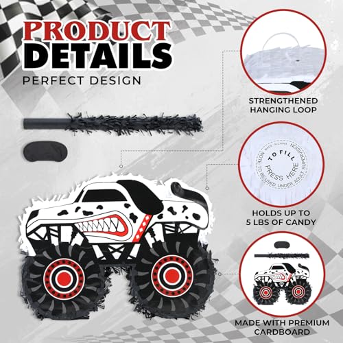 Monster Truck Dalmatian Pinata Bundle with Blindfold and Bat - Monstar Truck Dal Variation