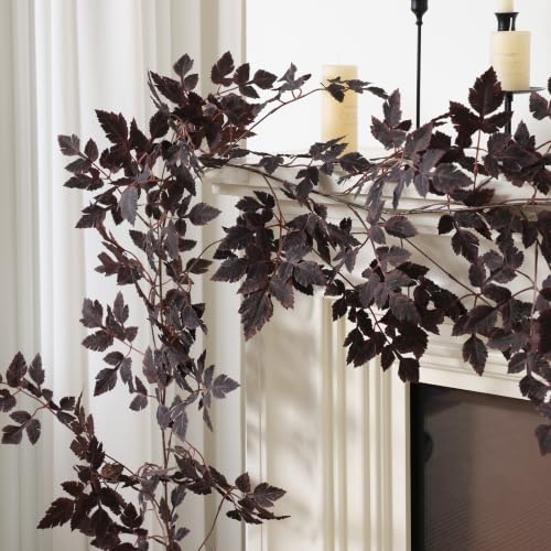Artificial Vines Garland 10FT Burgundy Faux Cimicifuga Leaf Decor for Fall & Holiday