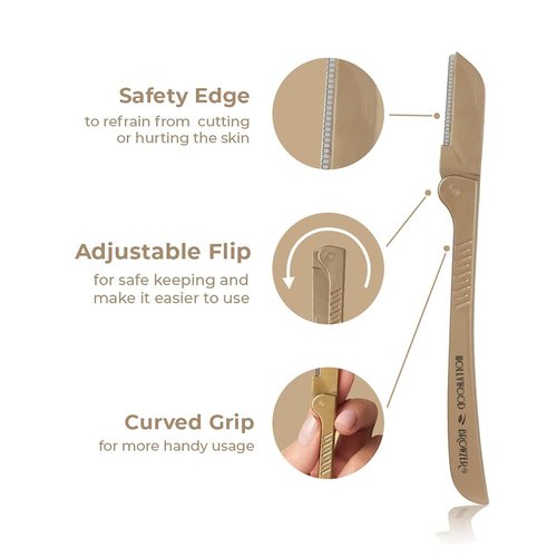 Hollywood Browzer Hair Removal and Dermaplaner Duo - Peach Fuzz and Eyebrow Razor for Women - Eyebrow Grooming Kit - Gold - 2 pc