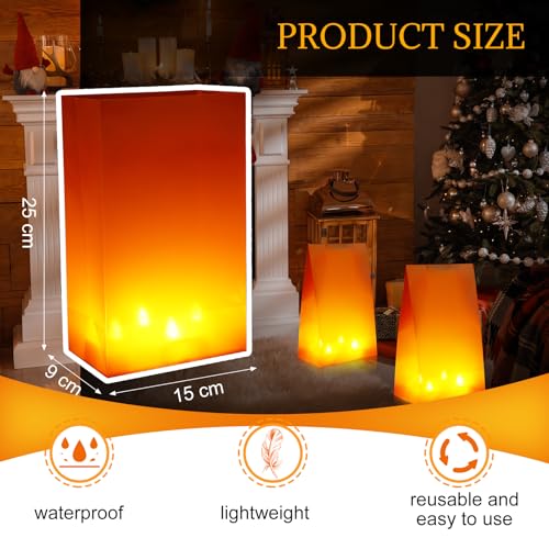 Halloween Plastic Luminaria Bags - Orange Candle Lantern Set of 24