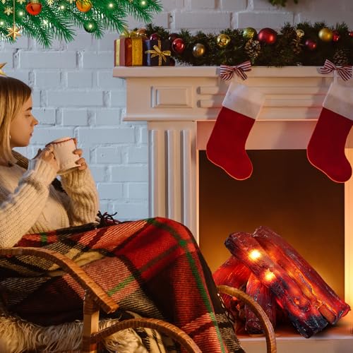 4 Pack 8.7-Inch Flameless Christmas Fireplace Log Set - Fake Fire Logs for Holiday Decor - Variation of 8.7 in / 4