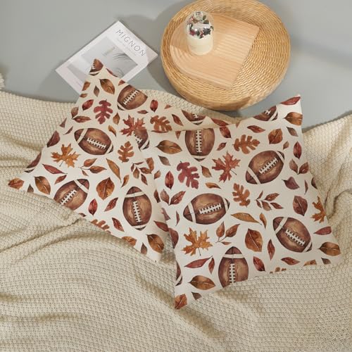 Football Maple Leaf Fall Pillow Covers 24x24 Set of 2 - Autumn Thanksgiving Outdoor Decor