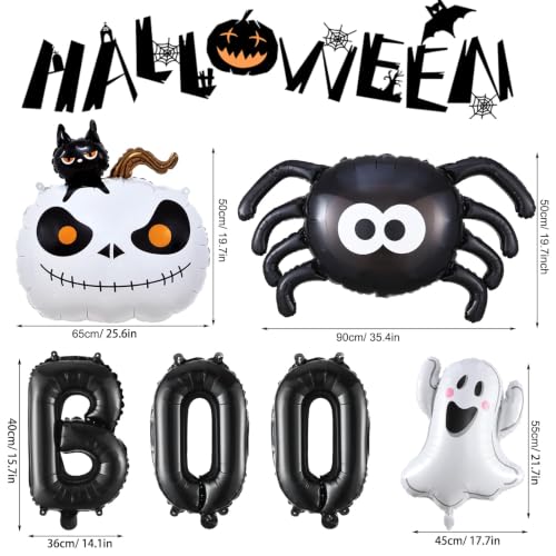 Halloween Foil Balloon Set - Ghost Spider Boo and Pumpkin Decorations, 9 Pieces