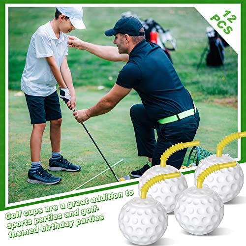 12 Pieces Golf Ball-Shaped Cups with Lids & Straws - 14 oz Party Drinkware - Variation of 12