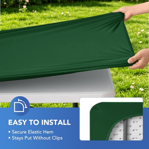 Fitted 8ft Rectangle Tablecloth with Elastic Edges - Hunter Green, 30 x 96 Inches, 6 Pack