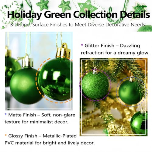 Green Shatterproof Christmas Ornaments Set - 24pcs 4cm Holiday Decor