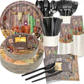 Western Cowboy Party Supplies Set for 25 Guests - Plates, Napkins, Cups & Utensils