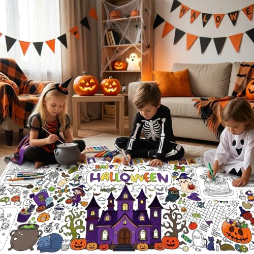 Black Halloween Coloring Tablecloth - 72 x 30 Inch Kids Party Craft Activity
